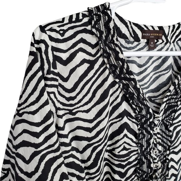 Dana Buchman Size 3X Blouse Zebra Stripe Ruffle V-neck Pullover Cotton Stretch - Picture 4 of 9